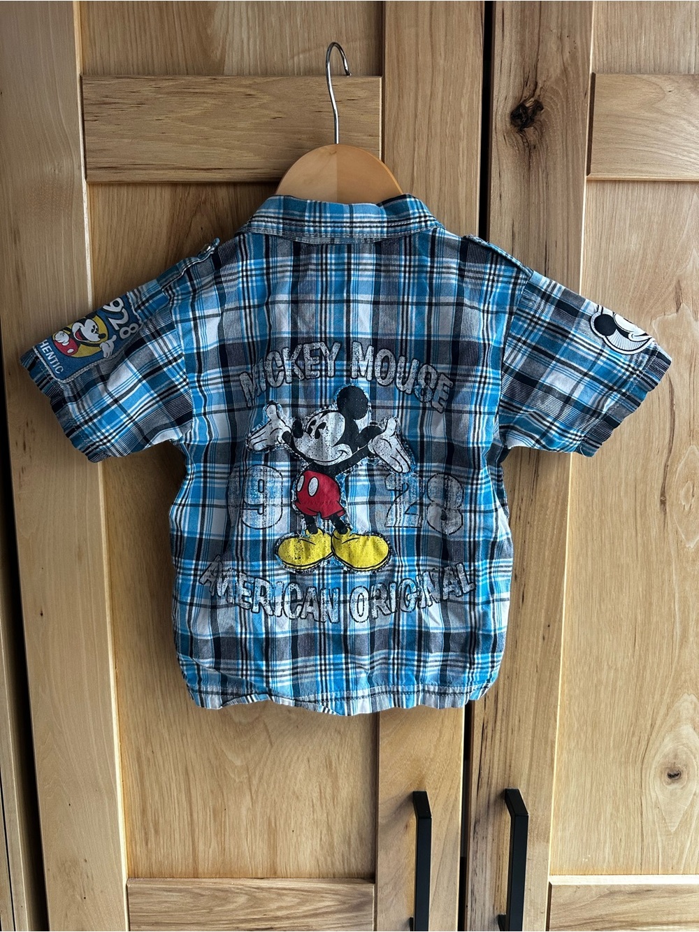 Disney Parks Authentic Mickey Mouse Plaid Snap Up Short Sleeve Shirt Size XXS